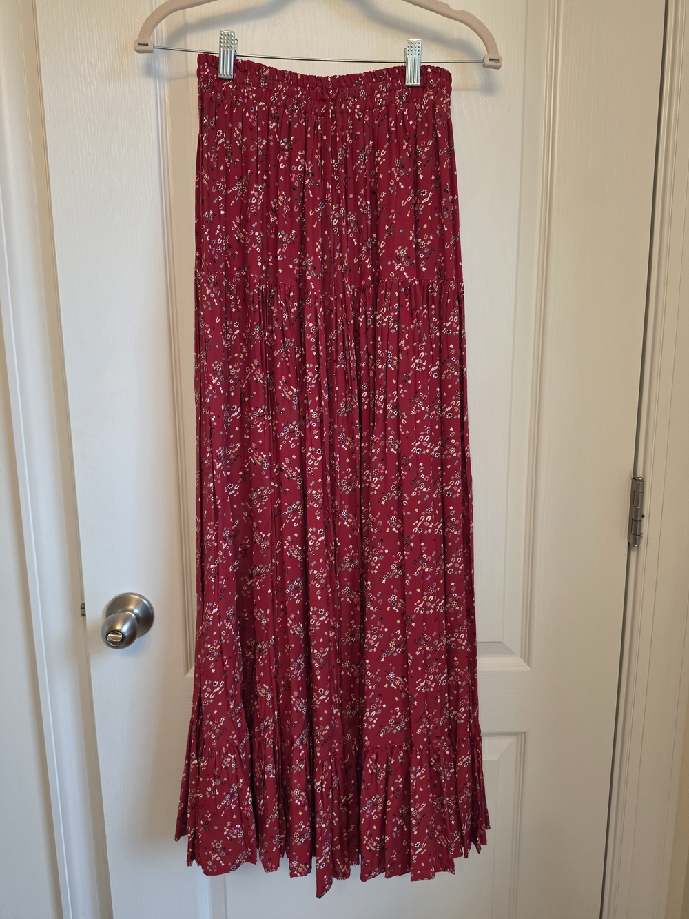 Boho Western /Red Floral Tiered Maxi Skirt - Desert West